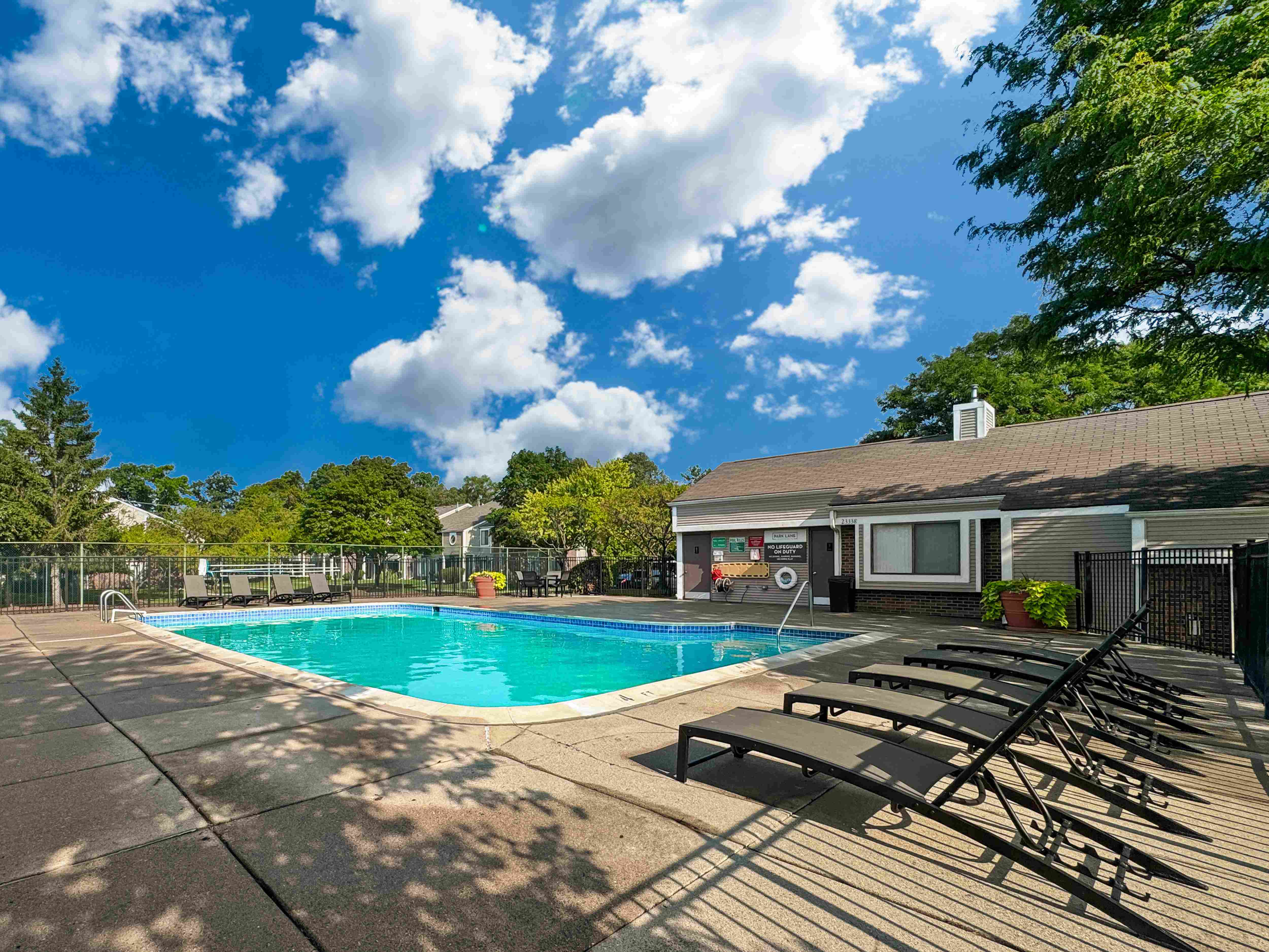 Sparkling pool at Park Lane Apartments in Southfield