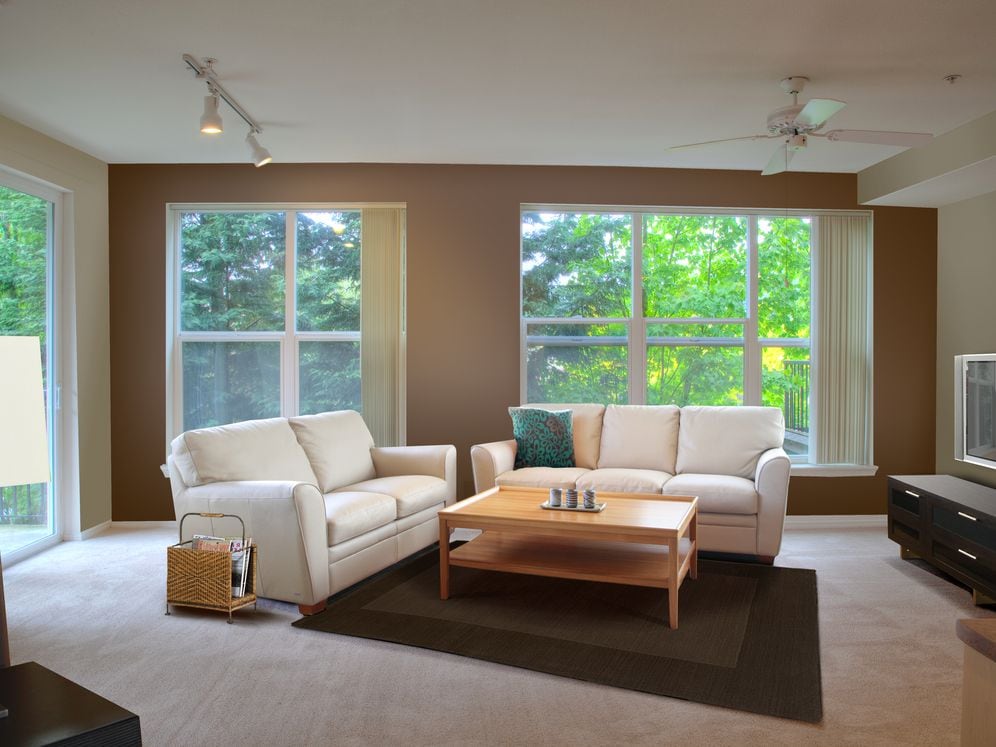 Classic Package I living room with carpet (in select homes)